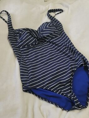 Liz Claiborne Navy and White Striped One-Piece Swimsuit